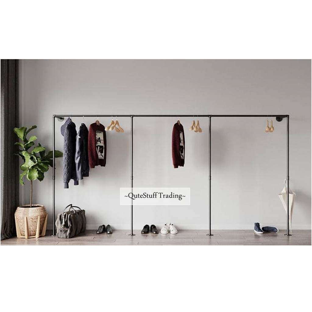 Industrial clothing rail with shelves steel pipes clothes stand