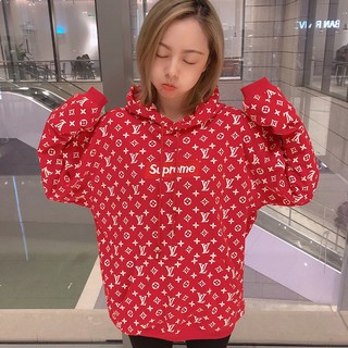 Louis Vuitton Supreme Box Logo Monogram Red White Hoodie