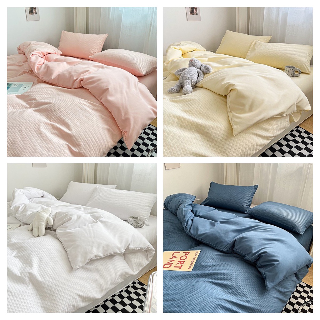 4pcs  Winter Home Textile Soft Bedspread Fleece Fabric Solid Color Bed Sheet Queen/king Size Bedding Sets Cozy Pillowcases
