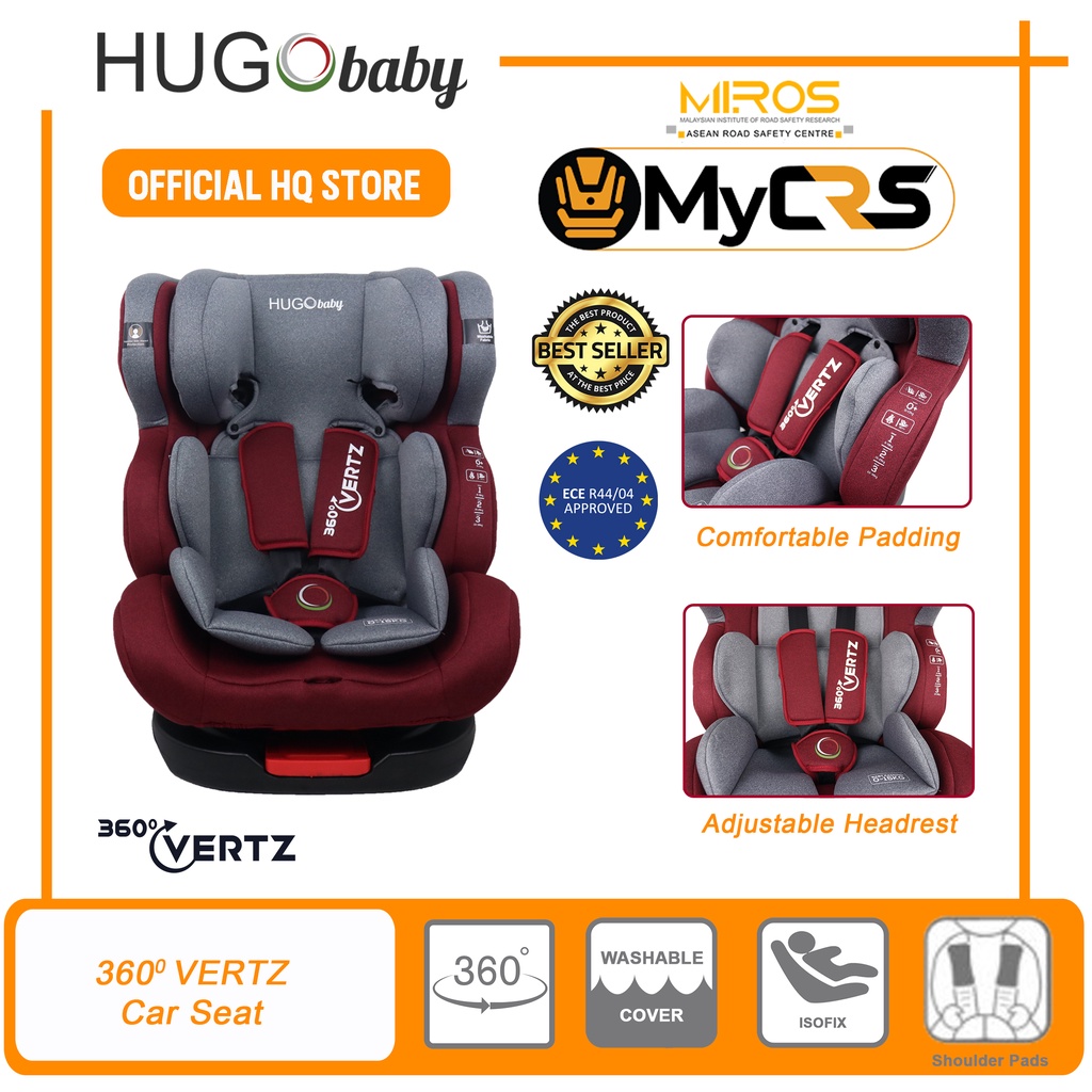 HUGOBaby Sporty Design 360 Vertz Car Seat Newborn to 12 years old. 0 1 2 3 ISOFIX JPJ MIROS APPROVED Shopee Malaysia