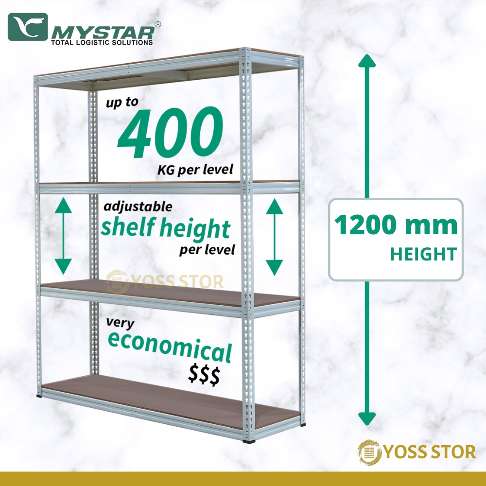 YOSS Mystar H1200mm 4 Level Fiberboard Metal Boltless Rack Home Storage ...