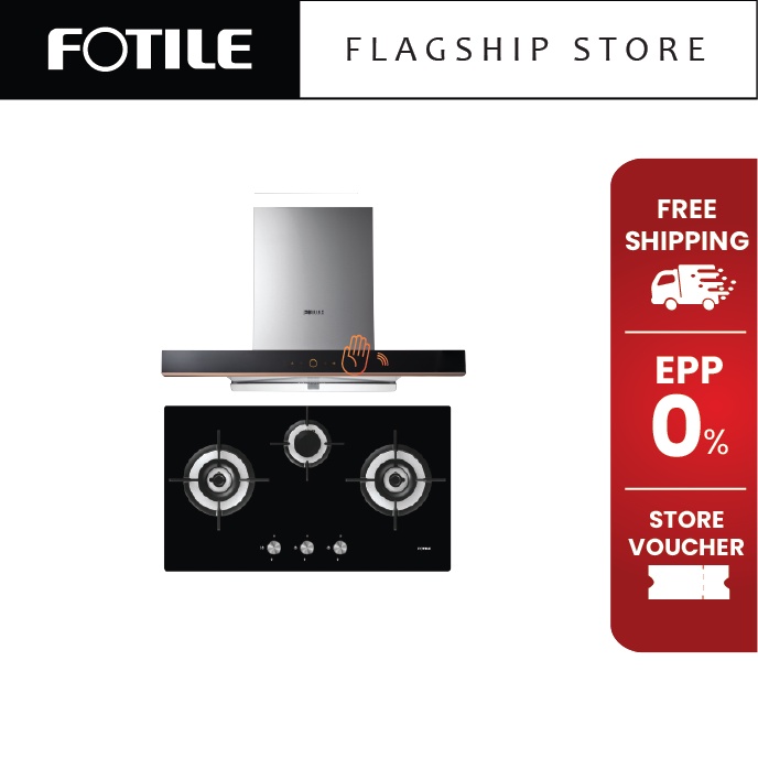 Fotile EMG9035 Chimney Cooker Hood + FOTILE GHG78312 Built-in Gas Hob ...