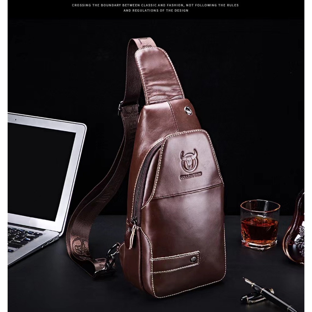 LUUFAN Men's Genuine Leather Sling Bag Chest Shoulder Backpack Crossbody  Bag for Casual Sport Hiking Travel