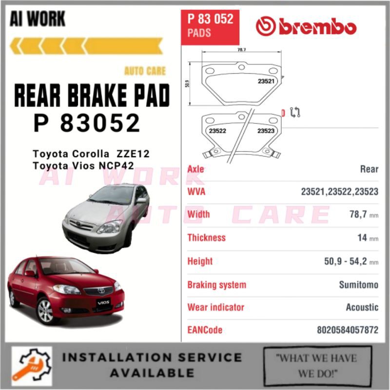 𝑹𝑬𝑨𝑫𝒀 𝑺𝑻𝑶𝑪𝑲 BREMBO FRONT /REAR BRAKE PAD [ P83052