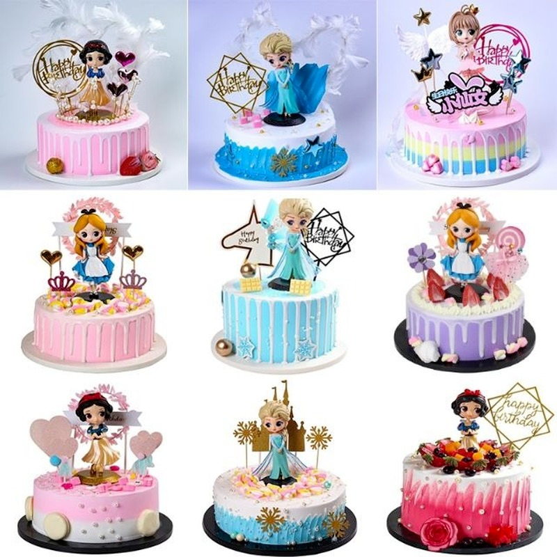 Brand New Disney Frozen Princess Anna Elsa Action Figures Cake Topper Model Dolls Collection