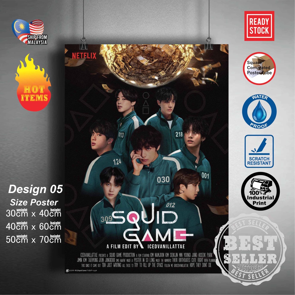 (Ready Stock) Bts X Squid Game Poster Sticker Limited | Movie Poster ...