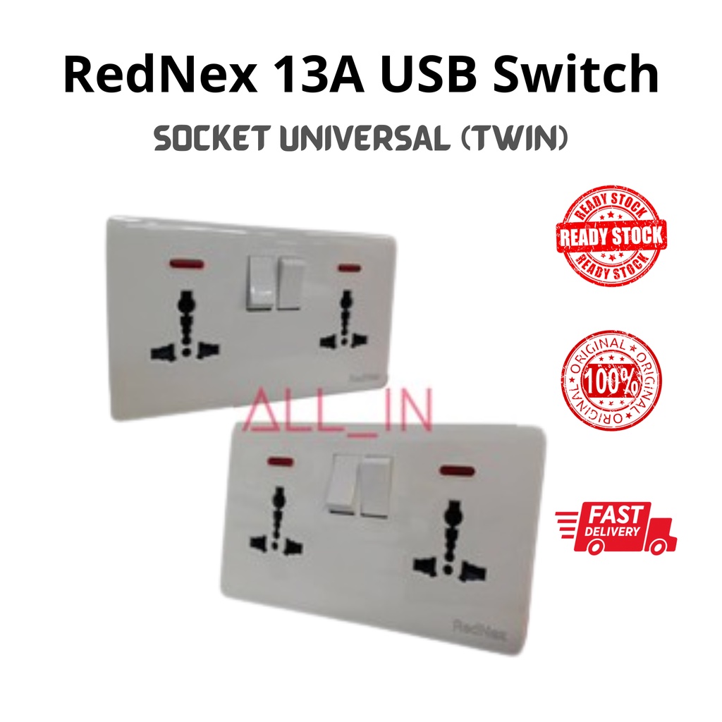 RedNex 13A Twin Wall Switch Socket Universal | Shopee Malaysia