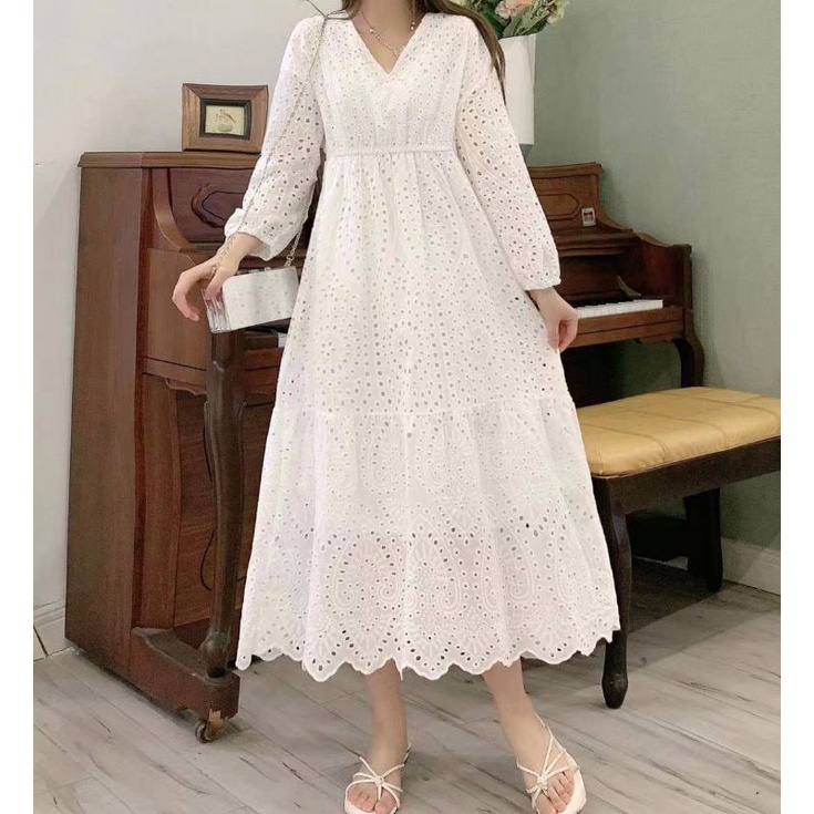 White Long Sleeve Eyelet Maxi Dress – Lassiva Collection