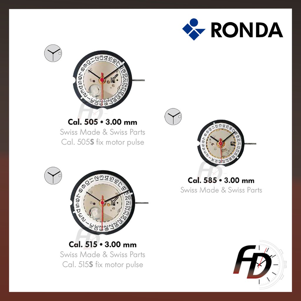 Ronda 505 / 515 / 585 Quartz Watch Machine Movement SWISS MADE ...