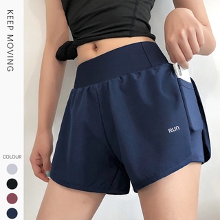 Ready Stock Sport Wear Woman Sportwear Elastic Waist Sport Shorts Pocket Pants  Short Running Fitness Pant,防走光运动短裤女健身跑步短裤