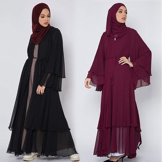 Muslim Chiffon Abaya for Women Open Front Cardigan Modest Dress with Hijab  Scarf Middle East Arabian Robe Islamic Long Dress