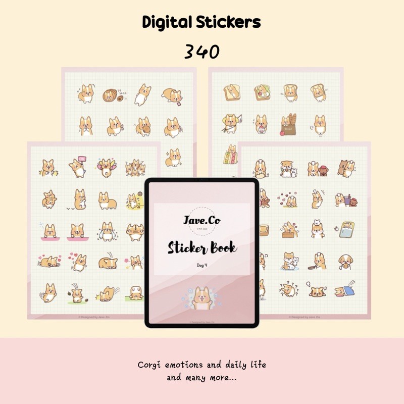 Goodnotes / PNG Digital Stickers for any devices Dog 4 Corgi for ...