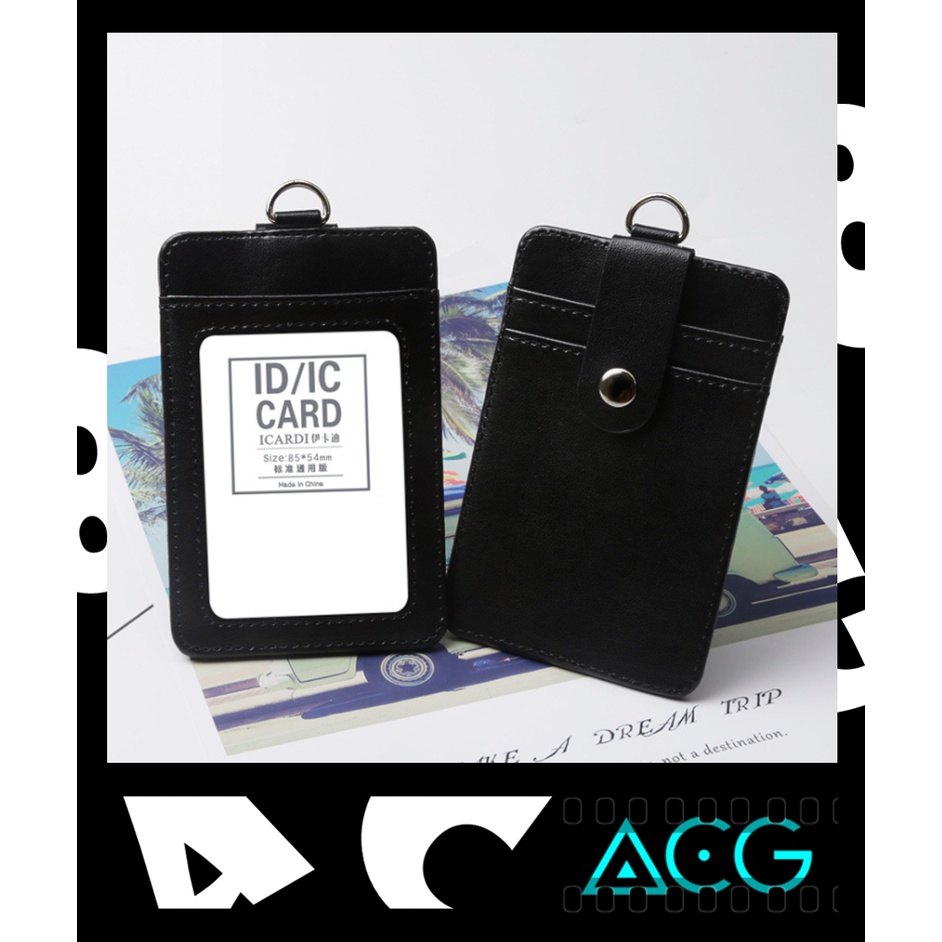 ID Card/IC Card Holder With Neck Lanyard PU Leather 3 Pockets Series Shopee Malaysia