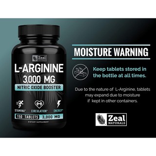 Zeal Naturals L Arginine 3000mg (150 Tablets | 1000mg) Maximum Dose L ...