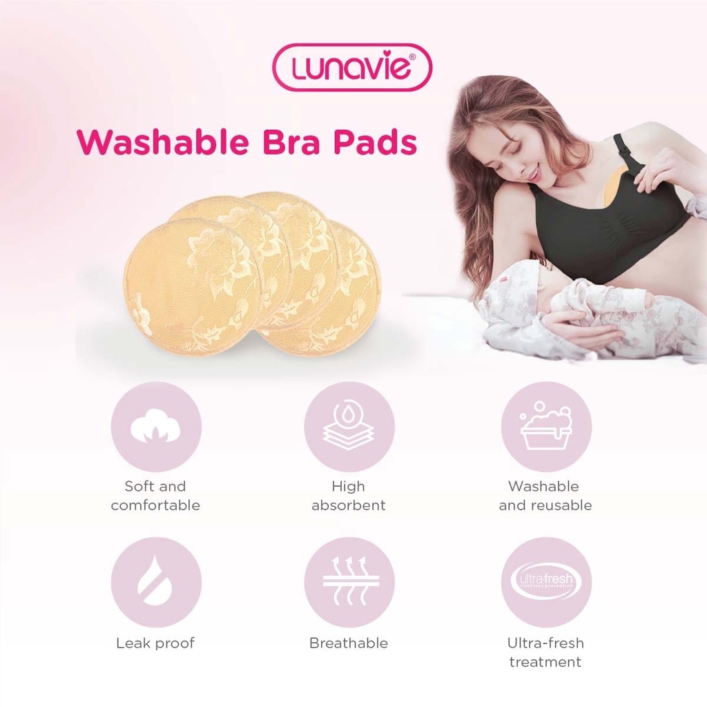 Lunavie Antibacterial Washable Bra Pads (4 Pcs) | Absorption Breast ...