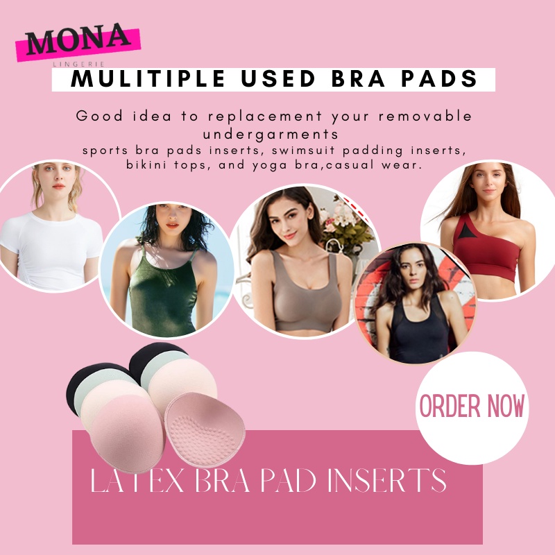 Latex Bra Pad Insert Thin Sport Bra Replace Padding Foam Cup Washable ...