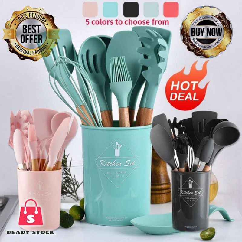 8-12PCS Pink/Black/Green/Mint Green Silicone Kitchenware Set for
