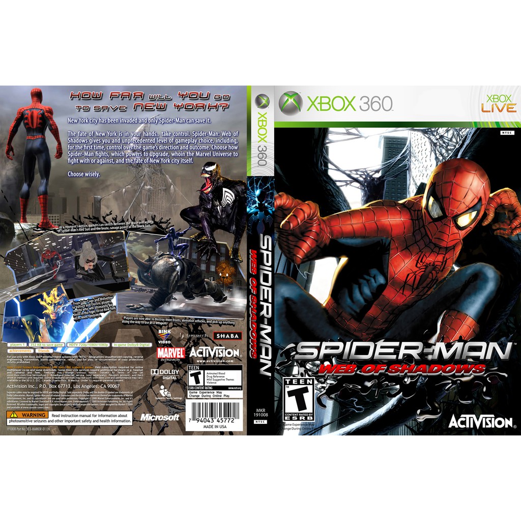 Spider man web of shadows xbox clearance 360