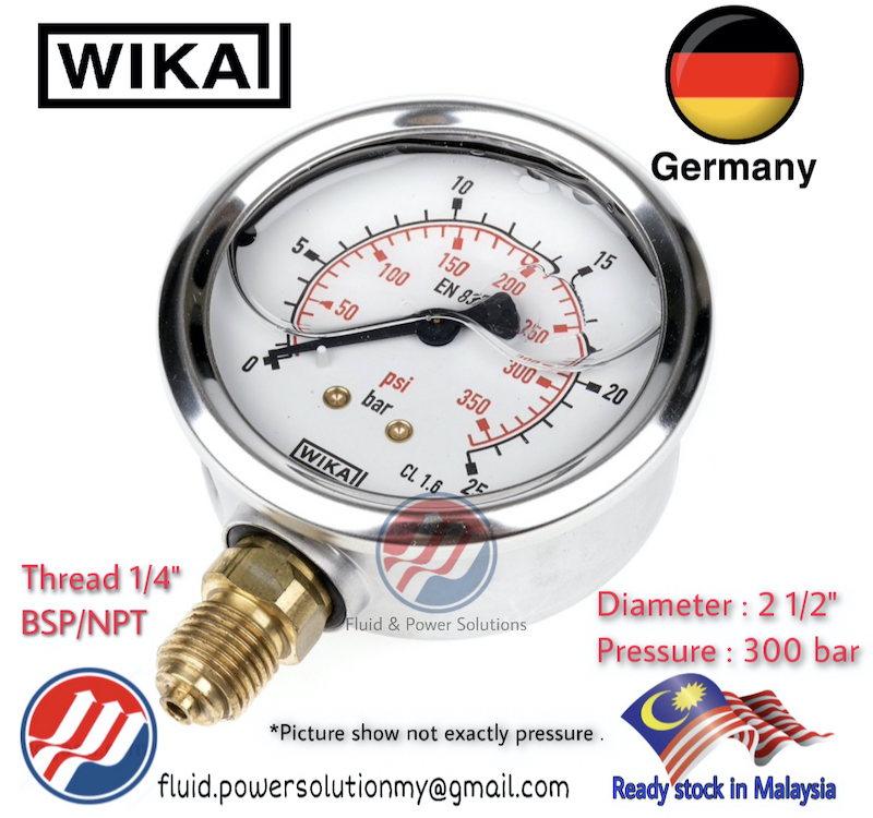 " WIKA " 100 Original Pressure Gauge , 300 Bar Diameter 2" 1/2