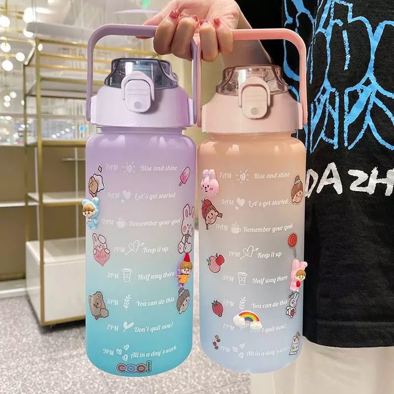 2000ML Botol Air Viral FREE 2D3D Stickers FREE Brush Cute Water Bottle ...