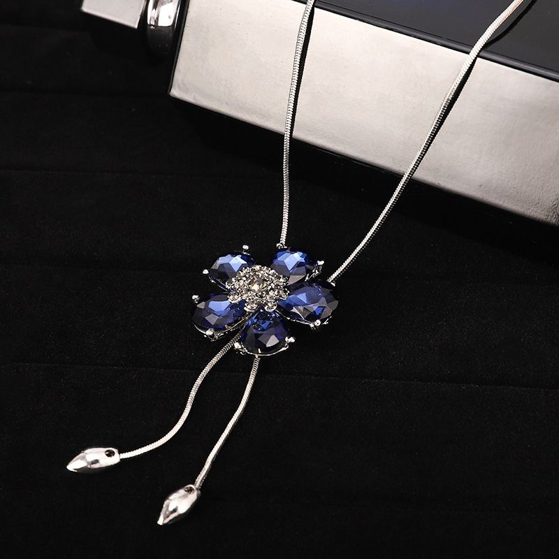 LZ 🇲🇾 Rantai Panjang Bunga Biru Elegant Women Long Necklace Flower ...