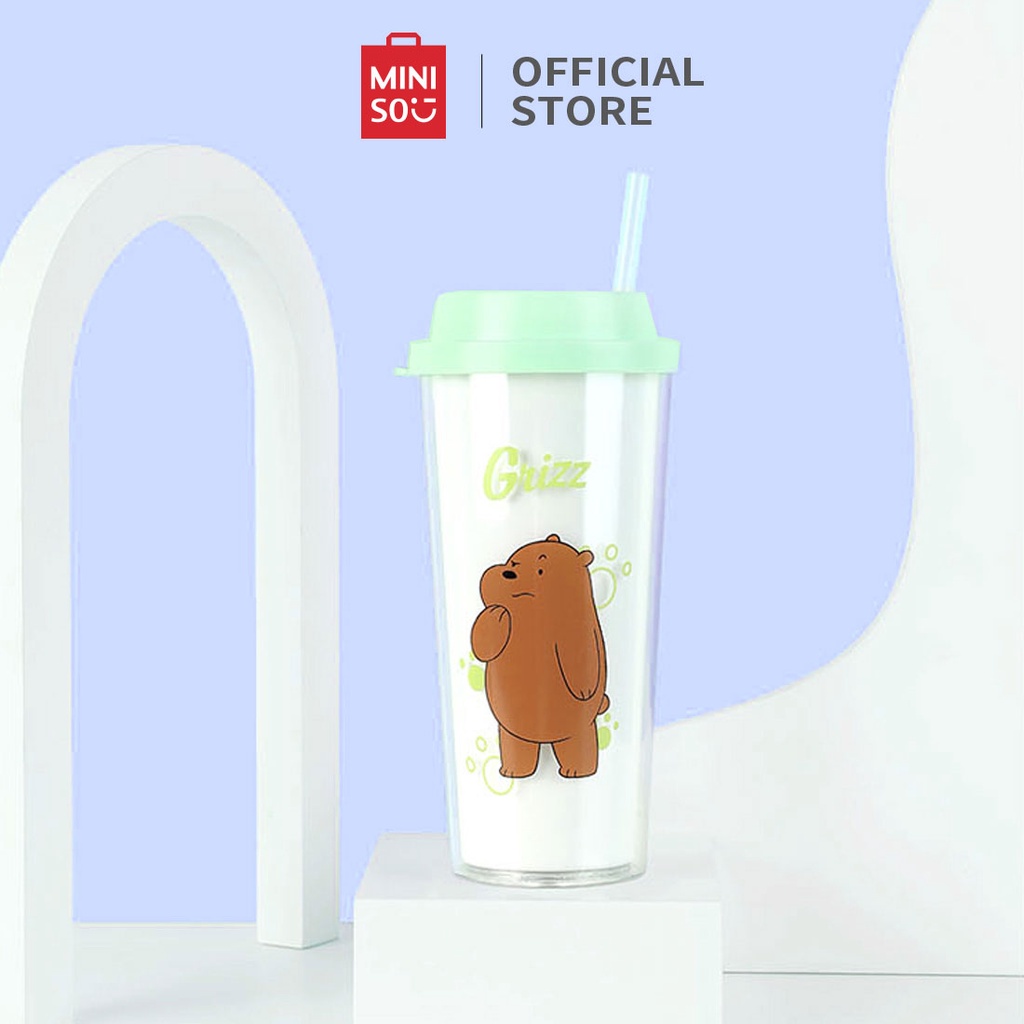 Miniso Drinking Bottle We Bare Bears Straw Tumbler Plastic Straw