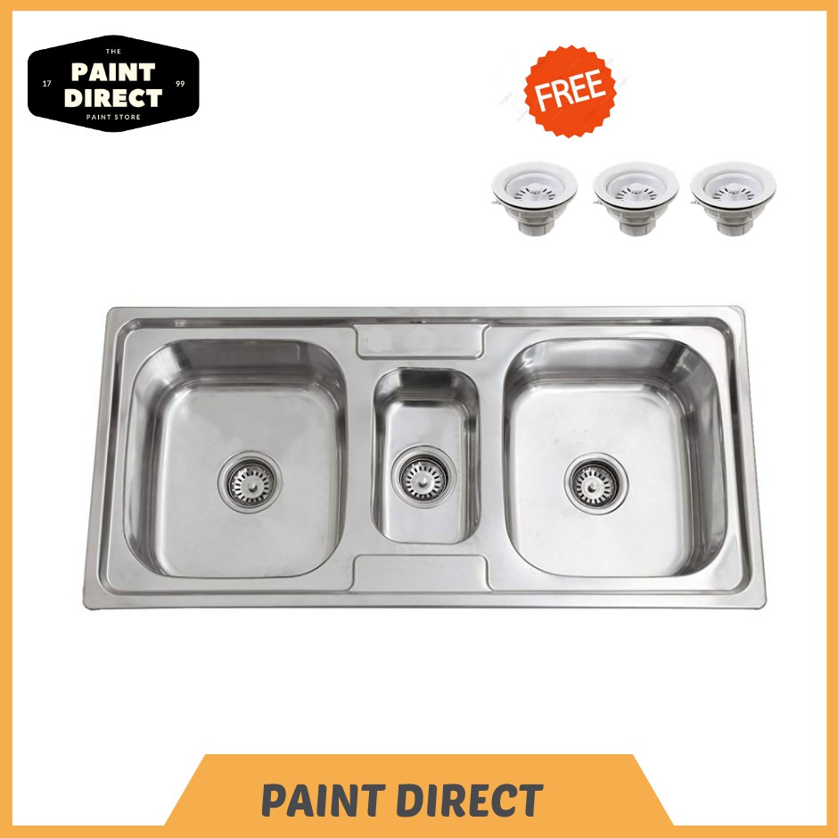 V7906p Bl Stainless Steel Triple Bowl Kitchen Sink 1000mm X 460mm X 170mm Shopee Malaysia 8553