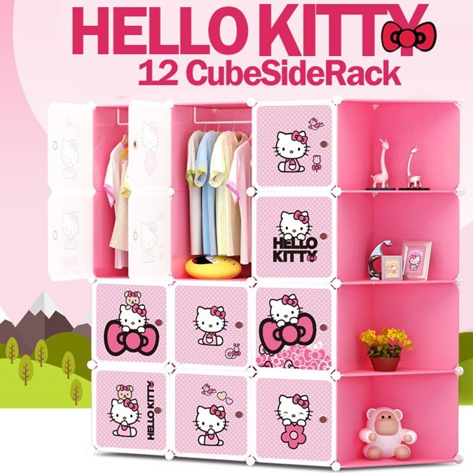HELLO KITTY 12C DIY Rack Storage Cabinet Wardrobe Corner Rack With ...