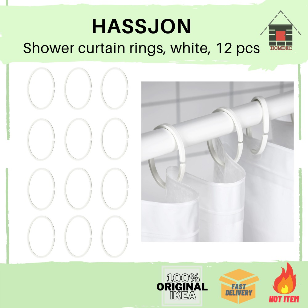🔥NEW🔥 IKEA HASSJON Shower curtain rings, white, 12 pieces I Gelung