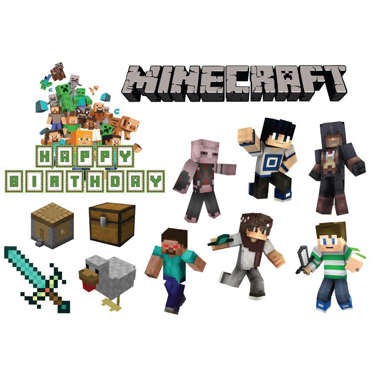MINECRAFT High Quality Paper Cake Topper Kek Cake Decor Cupcake Topper ...