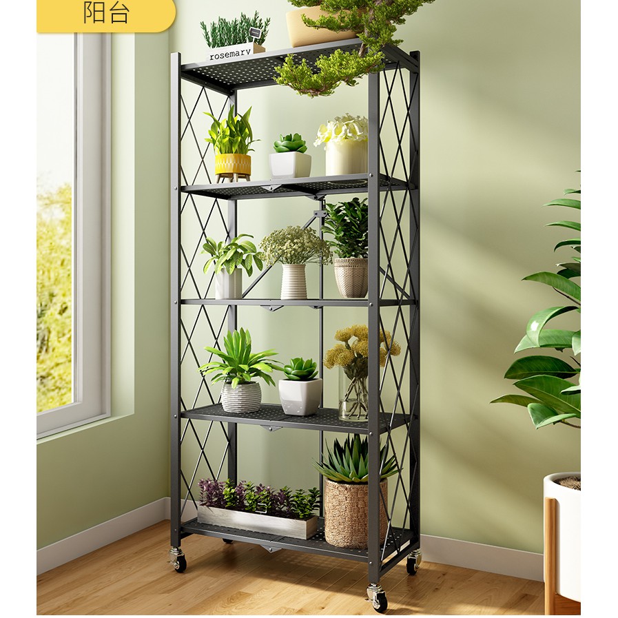 Locaupin Foldable 4/5 Tier Storage Shelves With Wheels Shelf ...