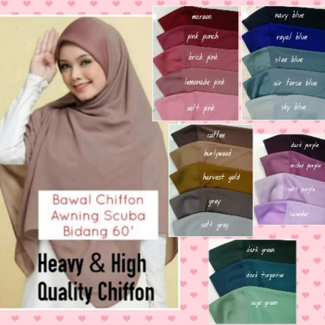 (Bidang 60') 🌹Tudung Bawal Chiffon Awning Scuba Bidang 60'🌹 Heavy ...