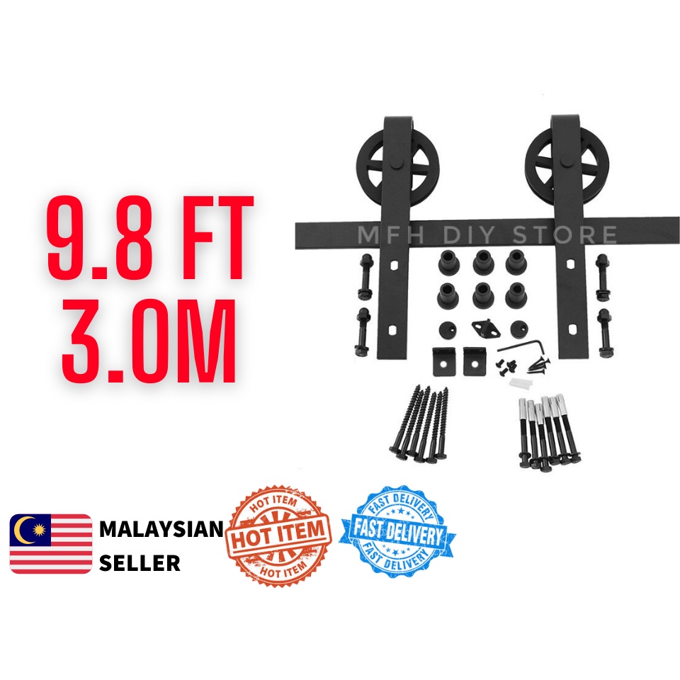 🔥READY STOCK🔥 Barn Door Railing Set 2 meter Type A 6.6 foot Wheel Type ...