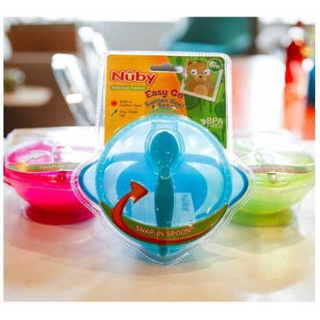 Nuby Easy Go Suction Bowl & Spoon with Lid - Durable - BPA Free -Multiple  Colors