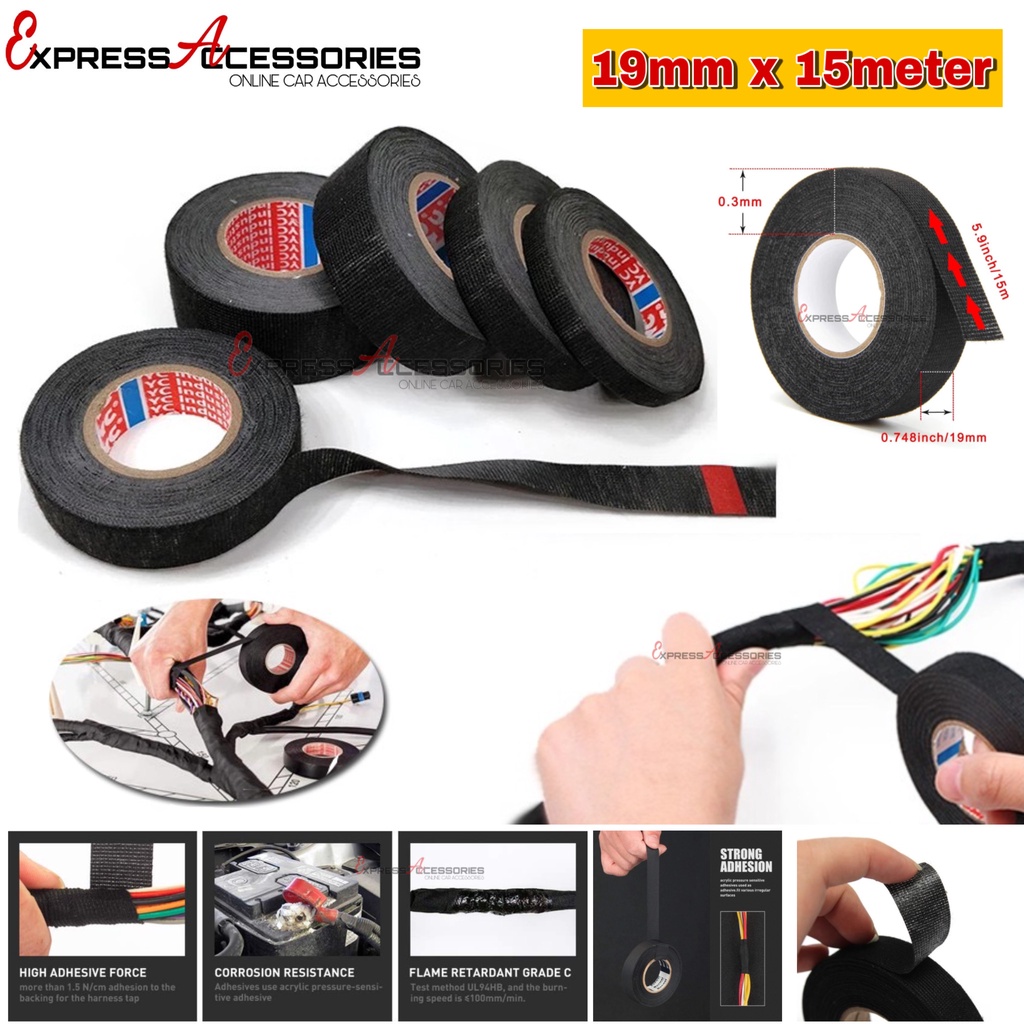Ready Stock 15m Adhesive Velour Type Wire Tape Automotive Wiring