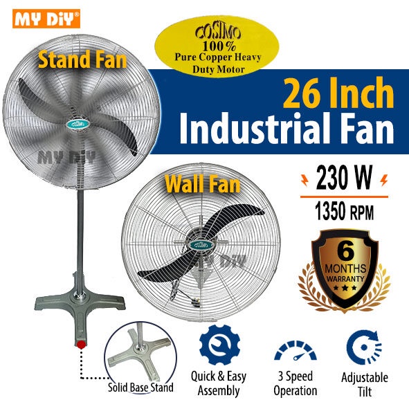 MYDIYHOMEDEPOT COSIMO HEAVY DUTY 26 INCH INDUSTRIAL STAND FAN / WALL