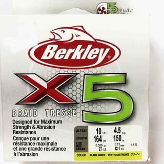 BERKLEY X5 BRAID TRESSE FLAME GREEN 150M MADE IN USA FISHING BRAID