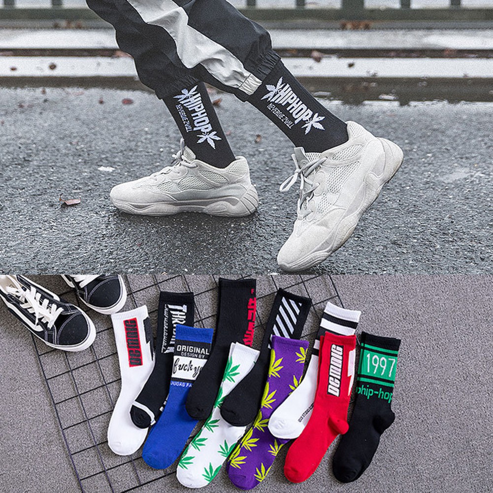 🧦READY STOCK🧦Super Fashion Men Long Socks with Hipster Hip Hop Street INS Style  Crew Socks Men's Quatersocks 20 Colors Available