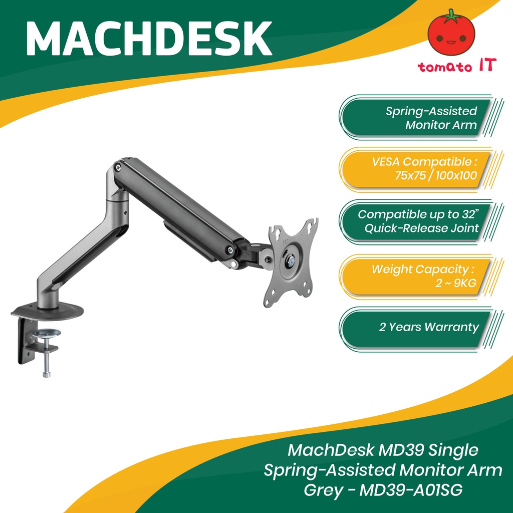 MachDesk MD39 Single Spring-Assisted Monitor Arm - Grey - MD39-A01SG ...