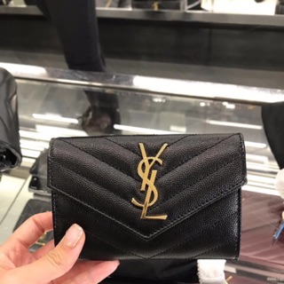 Replica YSL Saint Laurent Monogram Envelope Chain Wallet Grained Leather  Black Silver Hardware Fake From China