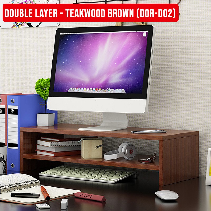 Wood Computer Monitor Stand Riser Desk Organizer for Home Office ...
