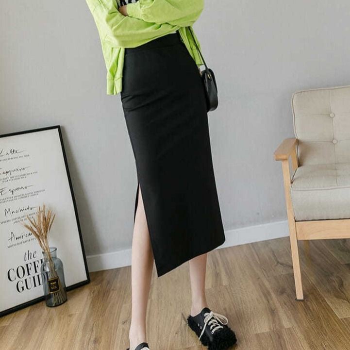 GOOD QUALITY Women Mid length Split hip skirt Plus size 3/4 slim fit