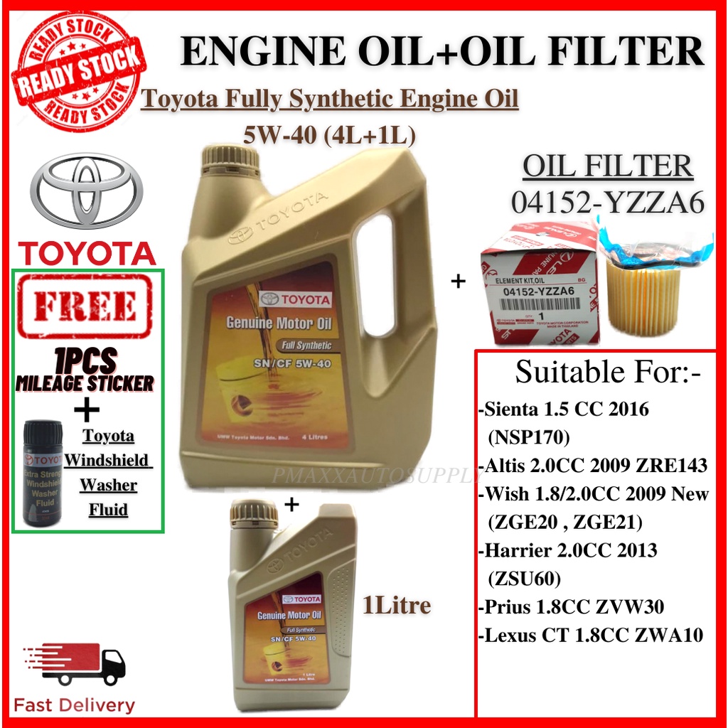 Toyota 5W40 Fully Synthetic SN/CF 5W40 Genuine Engine oil 4L+Oil 1L ...