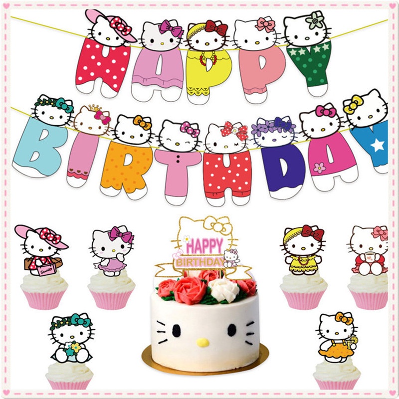 KT Hello Kitty Party Decoration happy Birthday banner Flag banderitas ...