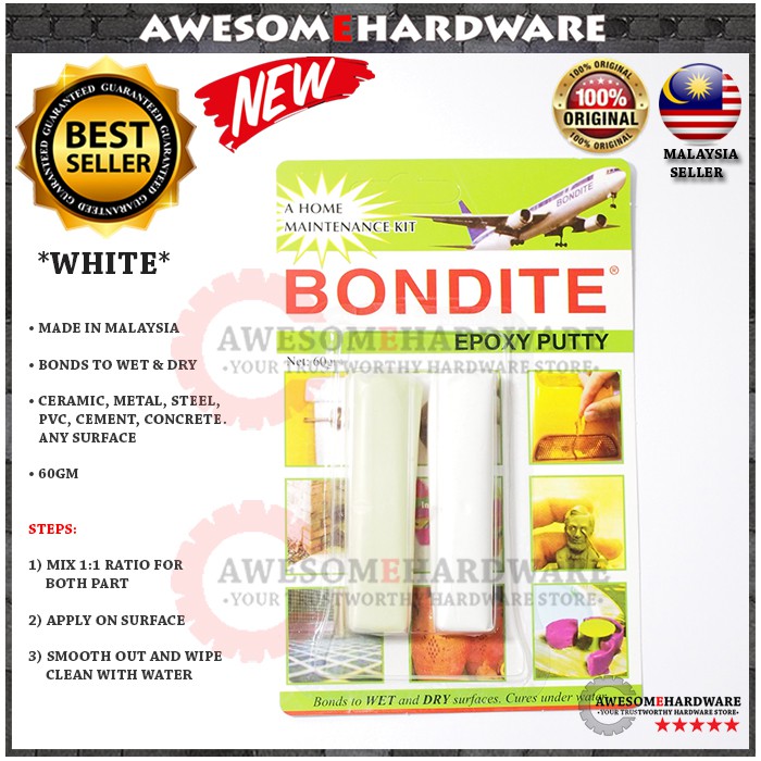 (ORIGINAL) BONDITE EPOXY PUTTY FILLER GAP FILLER CEMENT FILLER WHITE