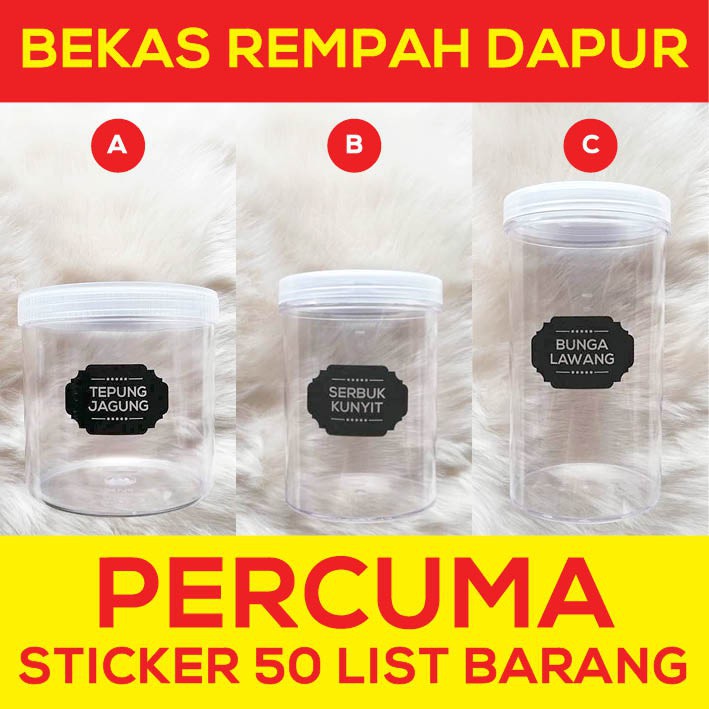 sticker dapur kitchen sticker BEKAS REMPAH RATUS SET (8 BOTOL) SAIZ 17x 9.5cm PERCUMA STICKER