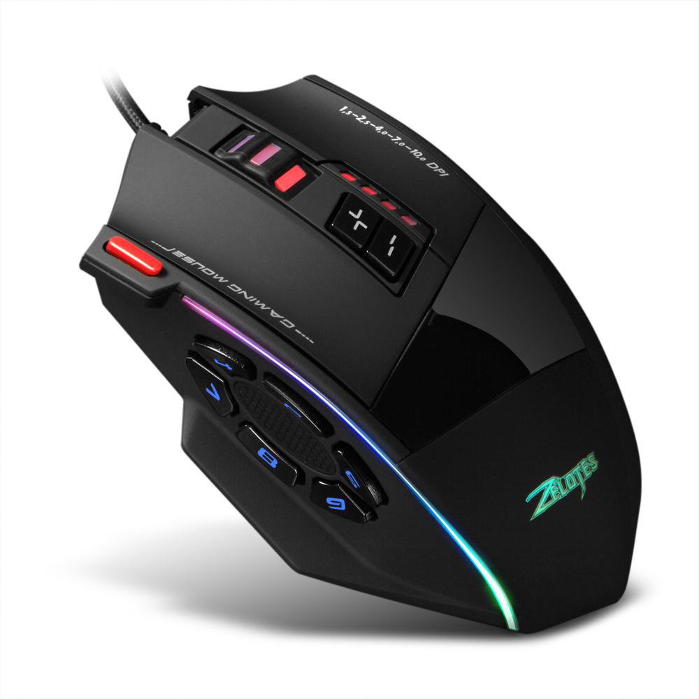Zelotes C-13 Wired Gaming Mouse 13 Programming Keys Adjustable 10000DPI ...