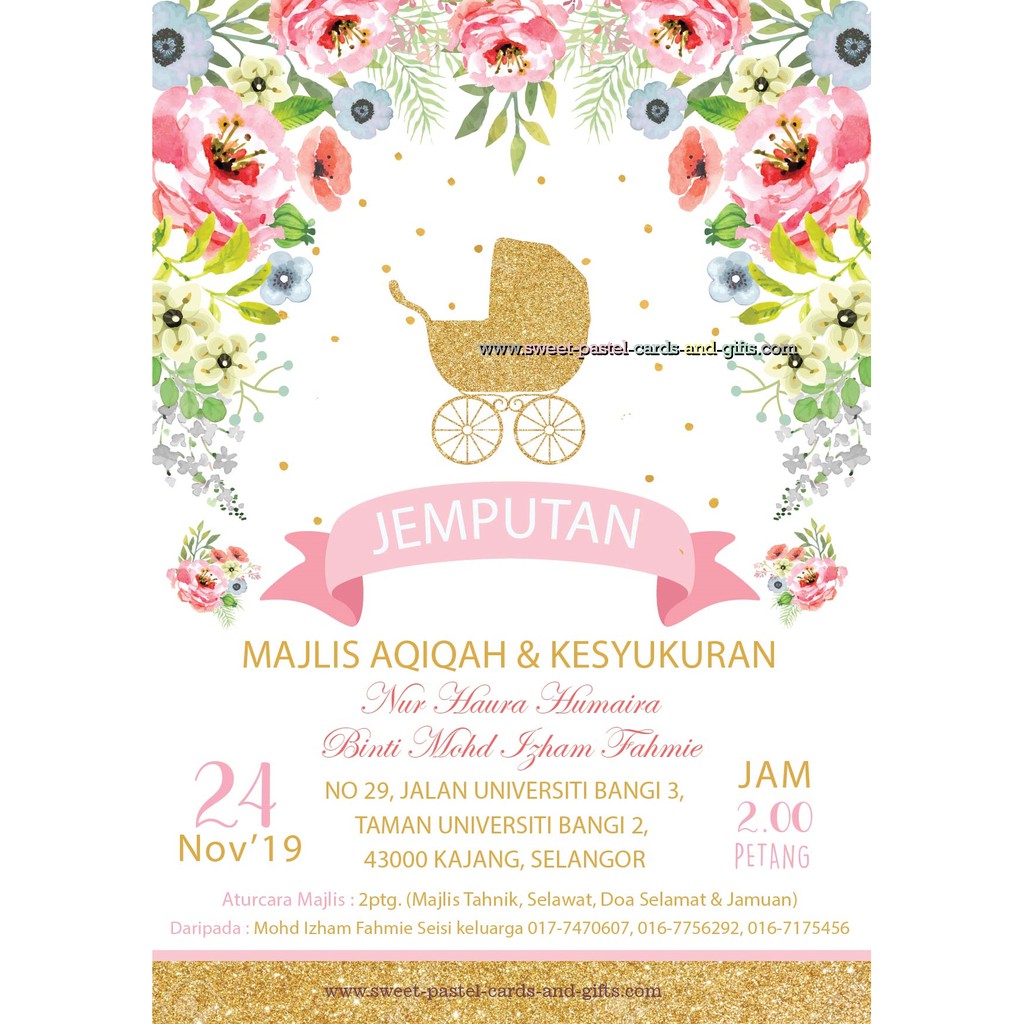 KAD AQIQAH AKIKAH CUSTOM INVITATION CARD BABY KIDS GIRL + ENVELOPE ...