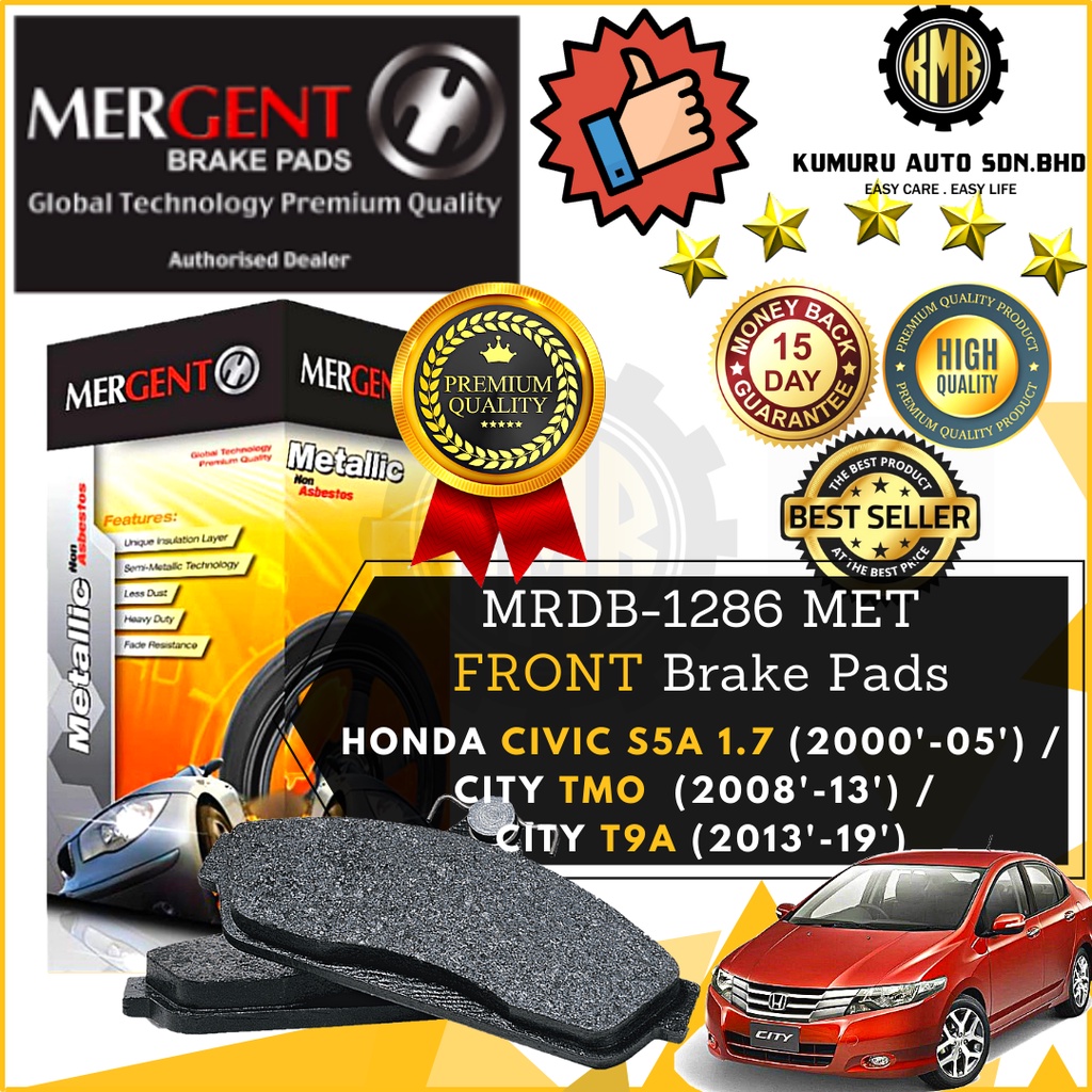 (1Set) Mergent Front Brake Pads Honda City TMO T9A Civic S5A 1.7