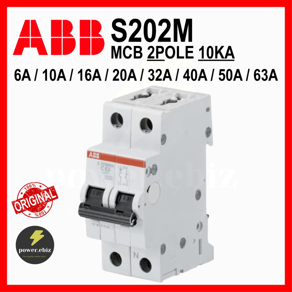 ABB S202M 6A 10A 16A 20A 32A 40A 50A 63A 2P 10KA MCB (100% ORIGINAL ...